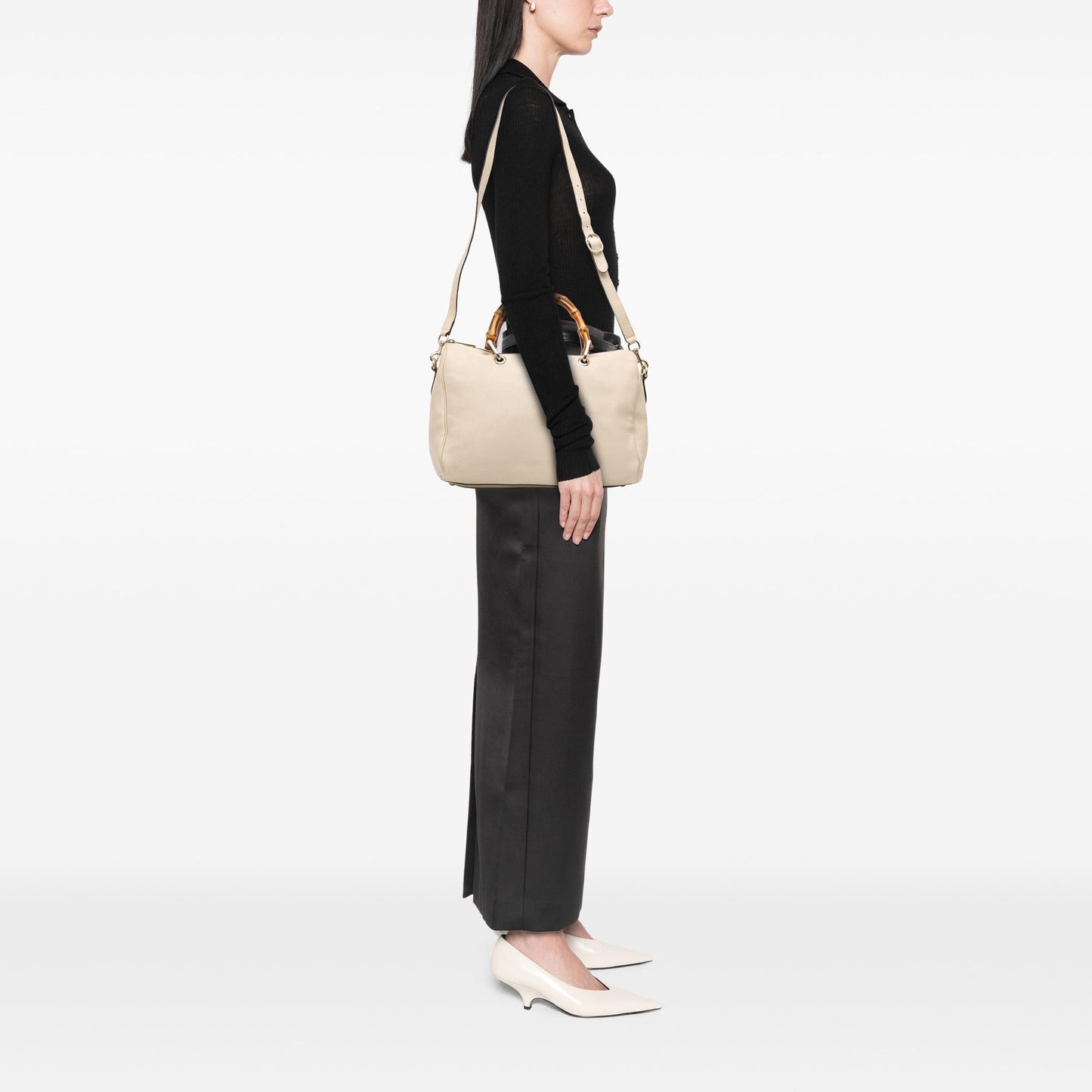 Gucci Medium Calfskin Bamboo Shopper Boston Bag