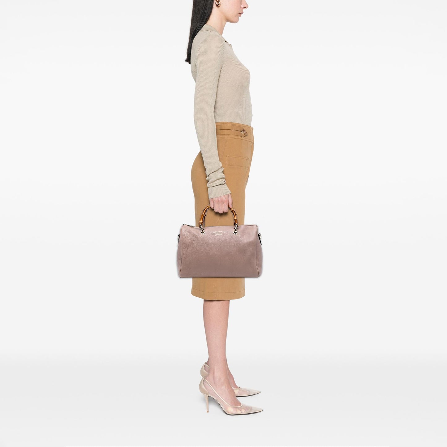 Gucci Medium Calfskin Bamboo Shopper Boston Bag