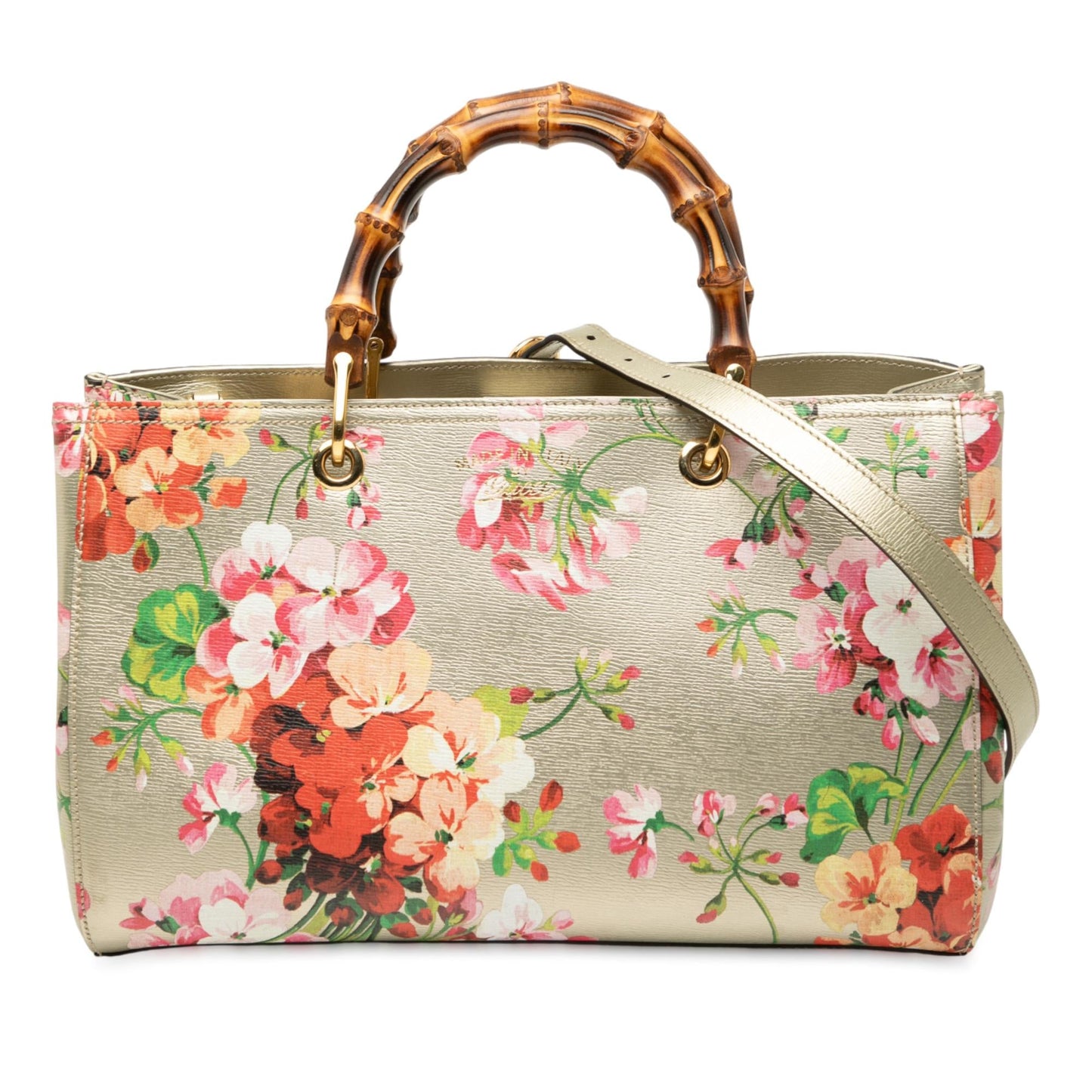 Gucci Medium Calfskin Blooms Bamboo Shopper Satchel