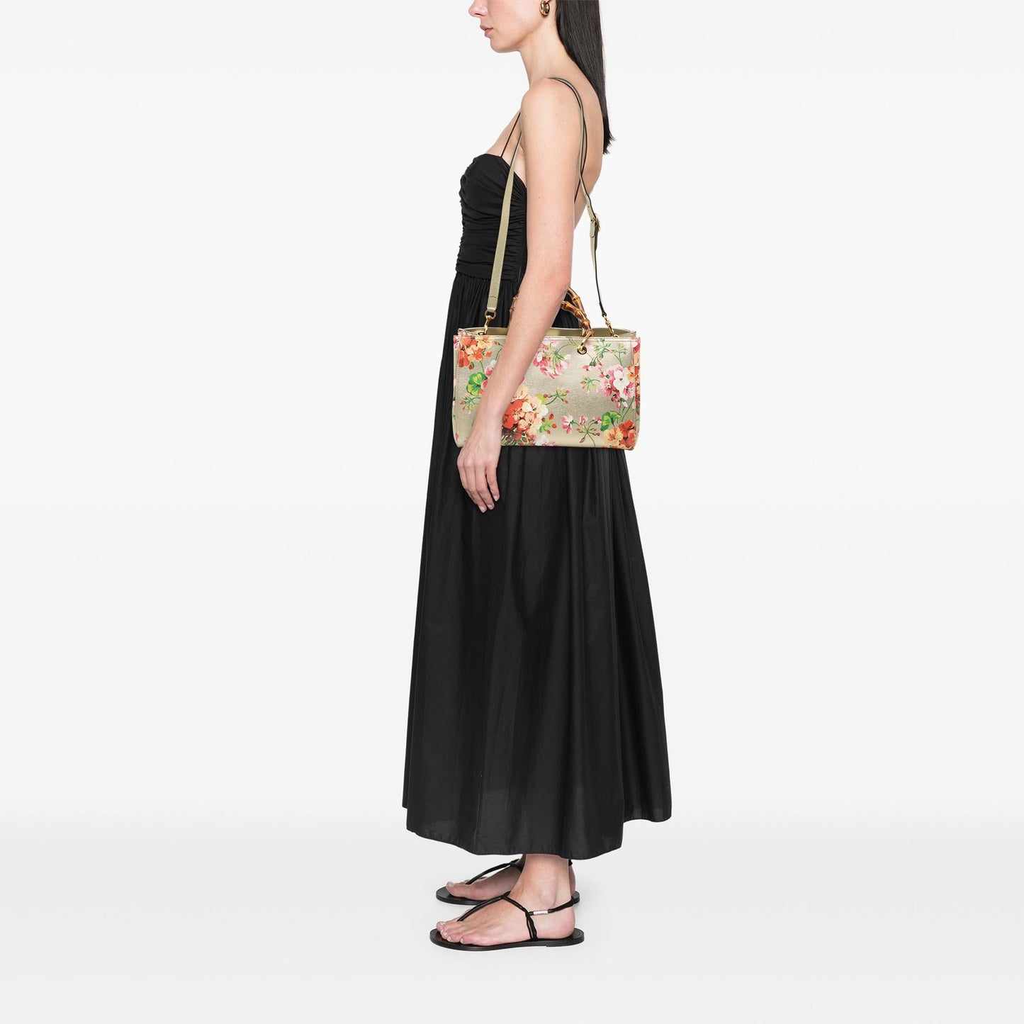 Gucci Medium Calfskin Blooms Bamboo Shopper Satchel