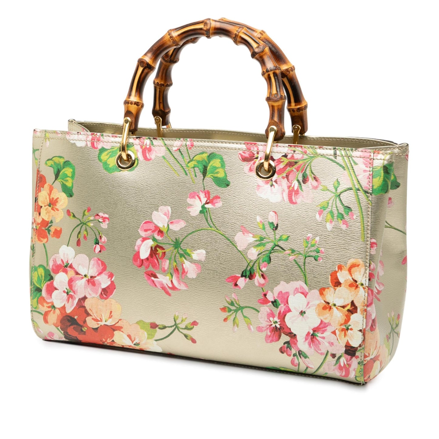 Gucci Medium Calfskin Blooms Bamboo Shopper Satchel