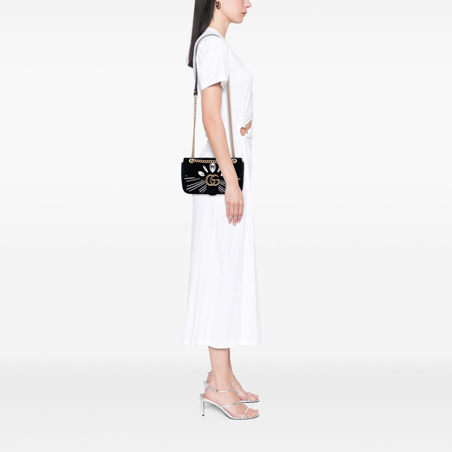 Gucci Medium GG Marmont Matelasse Velvet Crystal Embellished Shoulder Bag