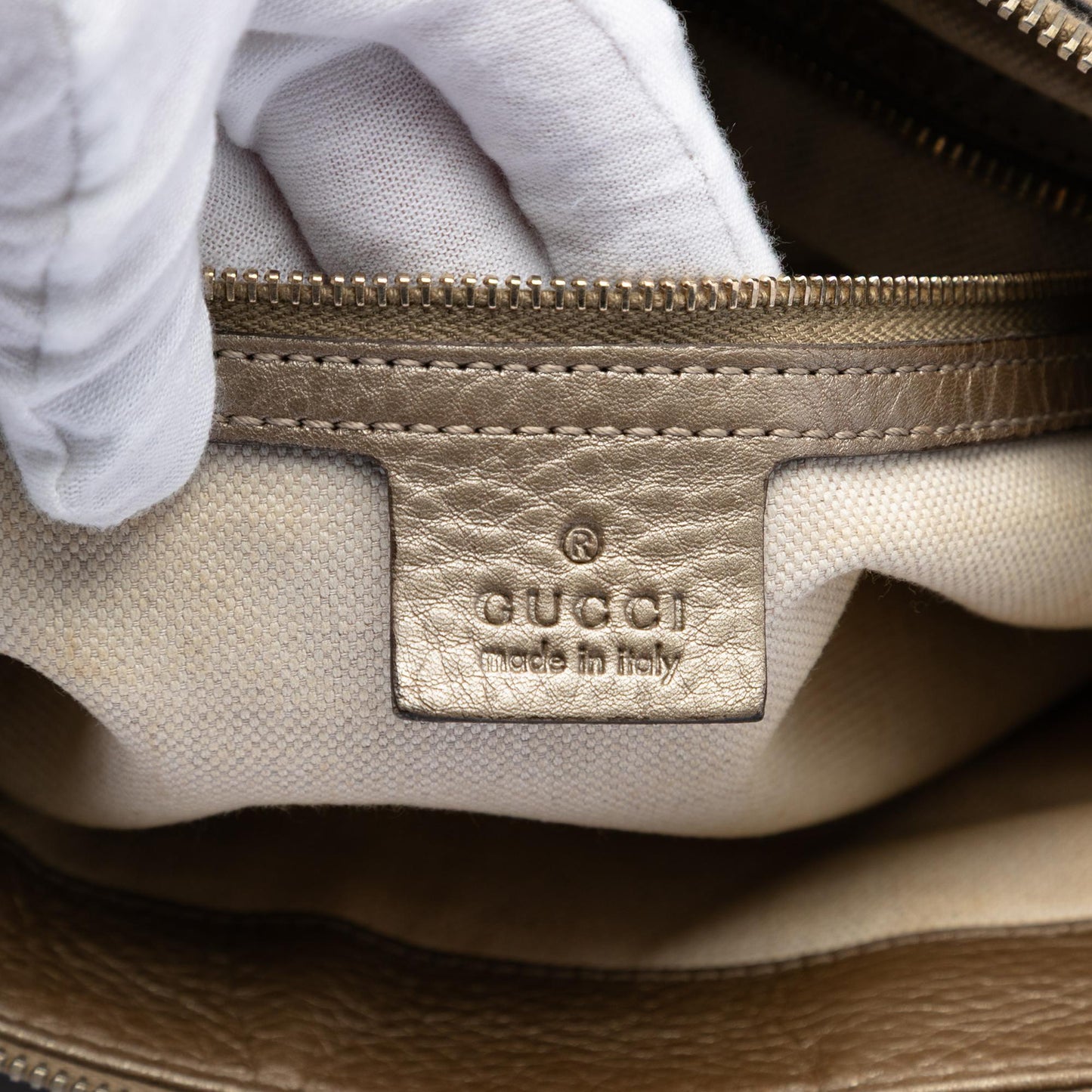 Gucci Metallic Pebbled Calfskin Bella Satchel