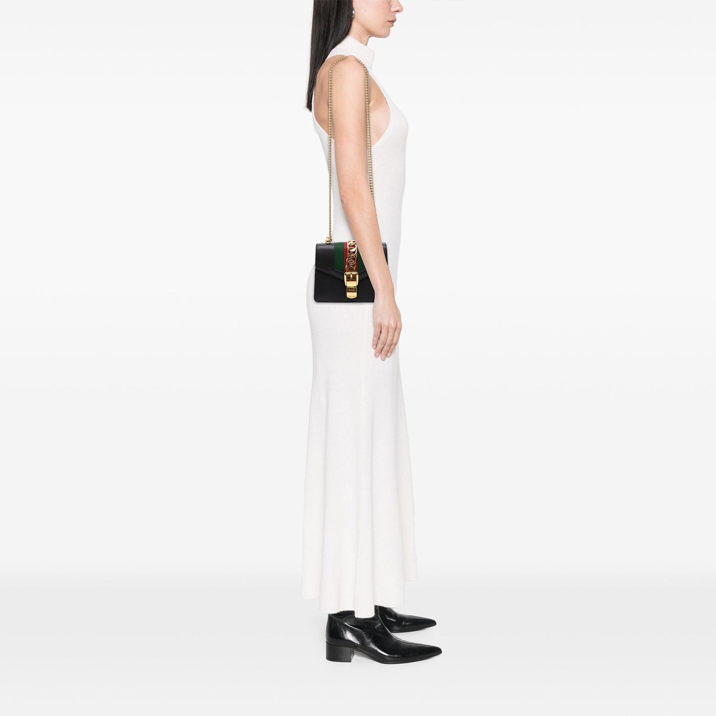 Gucci Mini Leather Web Sylvie Chain Crossbody
