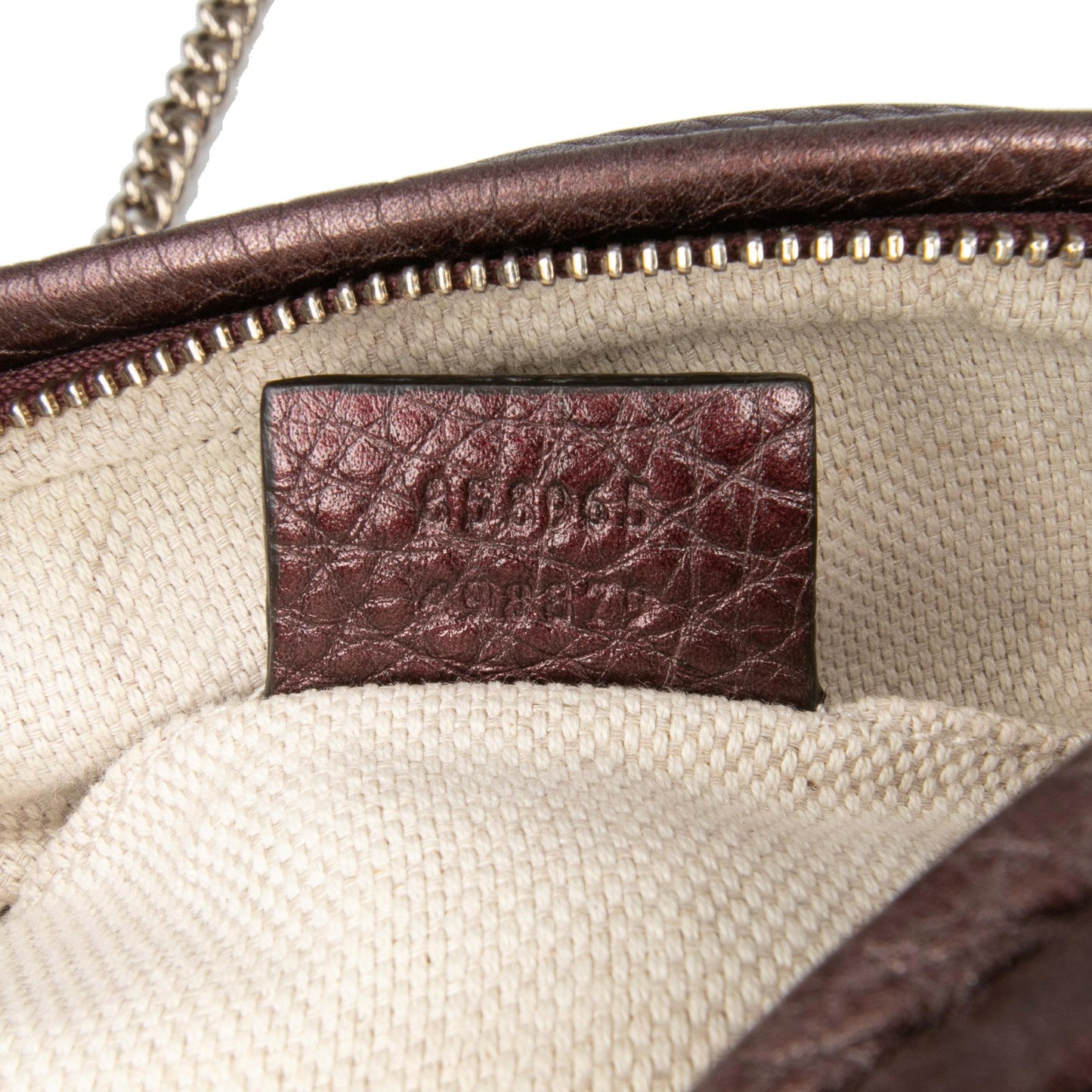Gucci Mini Metallic Pebbled Calfskin Soho Chain Crossbody