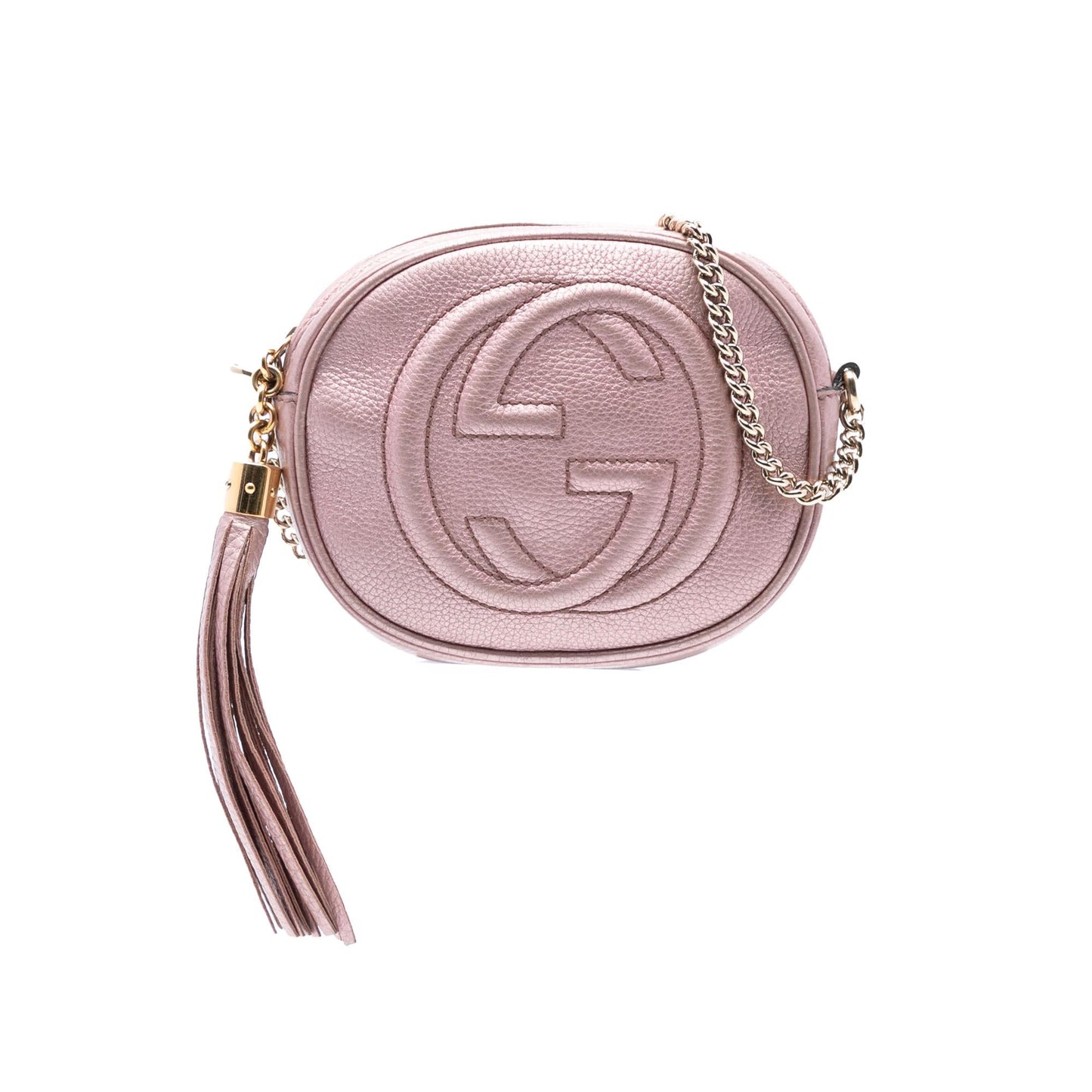 Gucci Mini Metallic Pebbled Calfskin Soho Chain Crossbody