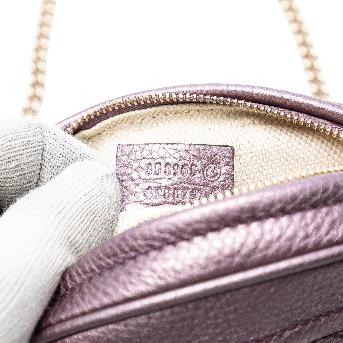 Gucci Mini Metallic Pebbled Calfskin Soho Chain Crossbody