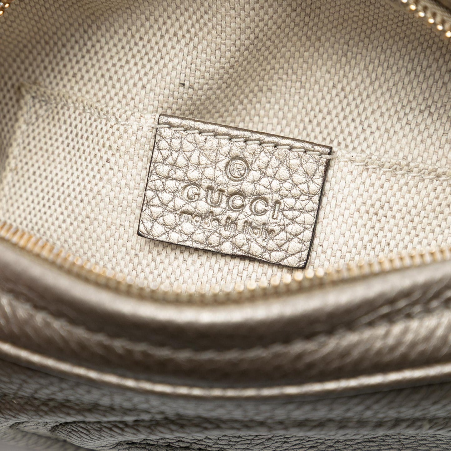 Gucci Mini Metallic Pebbled Calfskin Soho Chain Crossbody