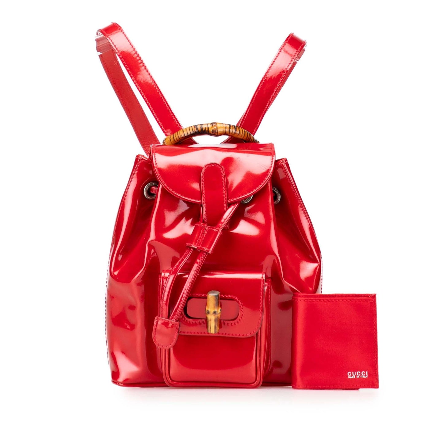 Gucci Mini Patent Bamboo Drawstring Backpack