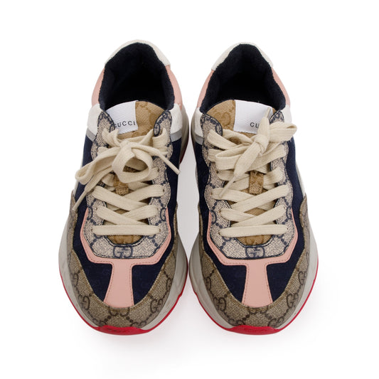 Gucci Multicolor GG Supreme Canvas Rhyton Sneakers, Size 37