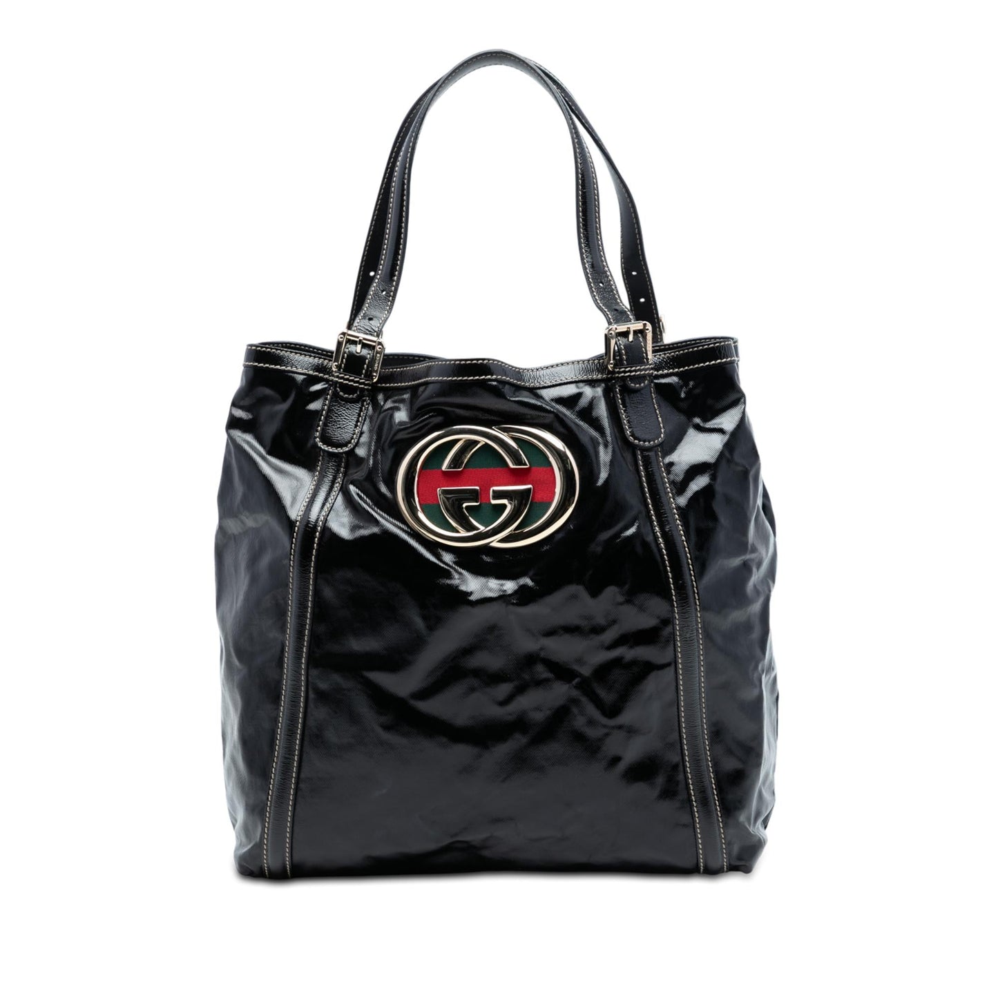 Gucci Patent Dialux Britt Web Tote