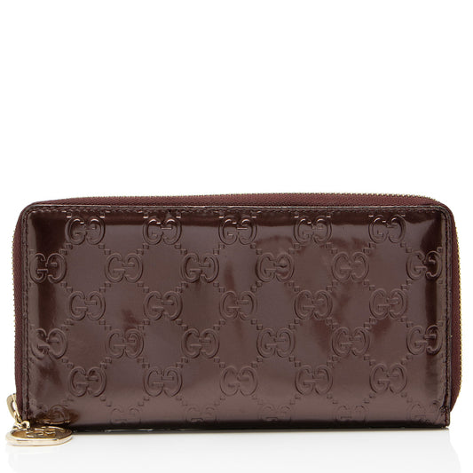 Gucci Patent Leather Guccissima Signature Zip Around Wallet