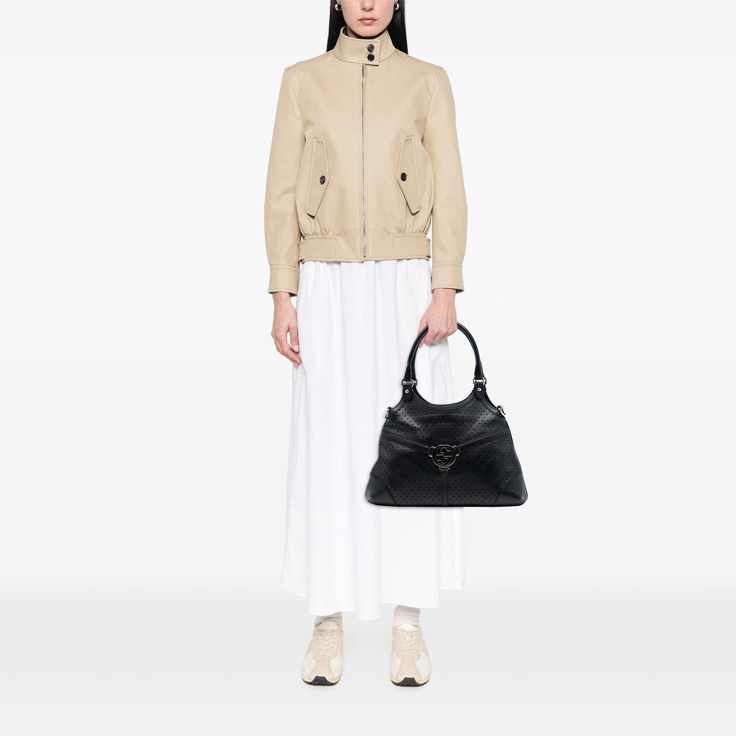 Gucci Perforated Calfskin Interlocking G Reins Satchel