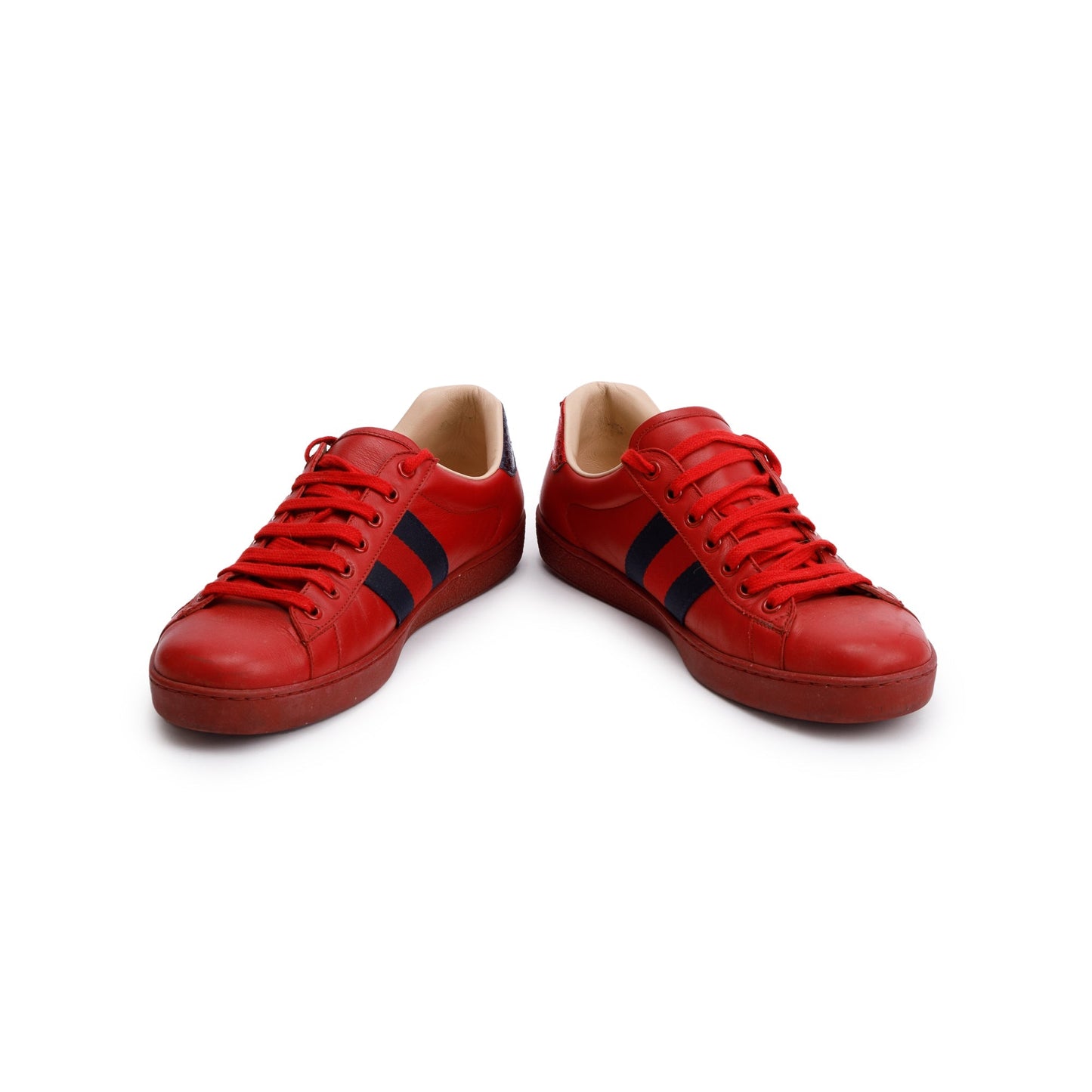 Gucci Red Leather Web Bee Embroidered Ace Sneakers, Size 8.5
