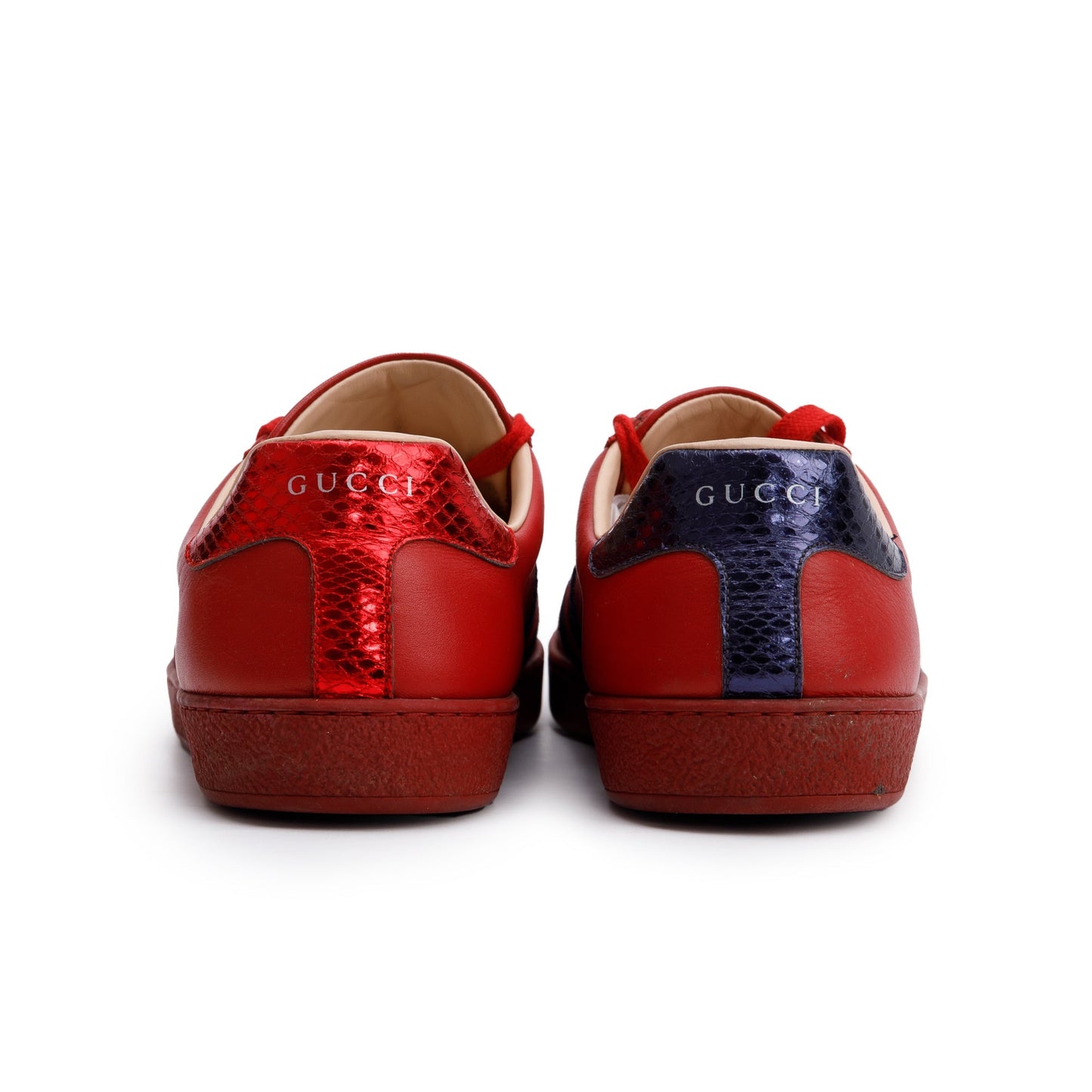Gucci Red Leather Web Bee Embroidered Ace Sneakers, Size 8.5