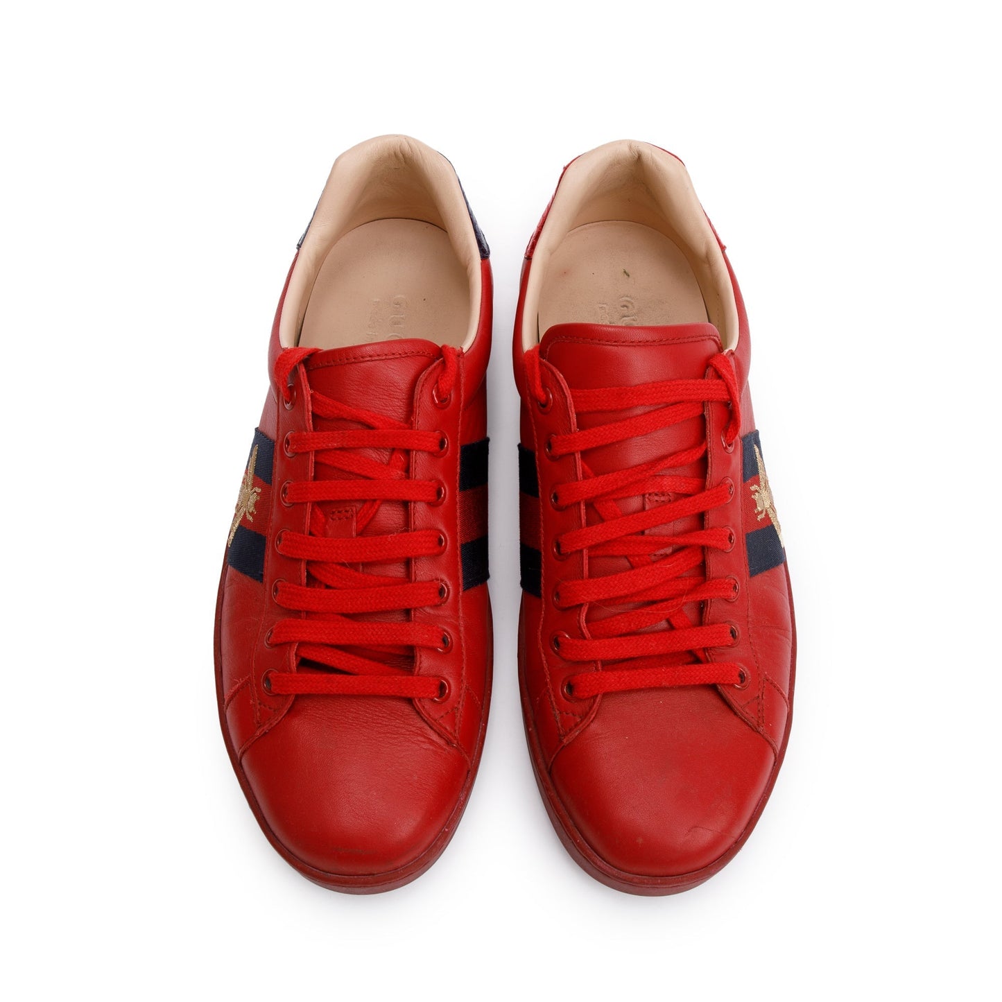 Gucci Red Leather Web Bee Embroidered Ace Sneakers, Size 8.5