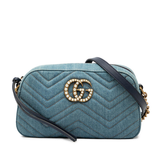 Gucci Small GG Marmont Matelasse Denim Pearly Crossbody