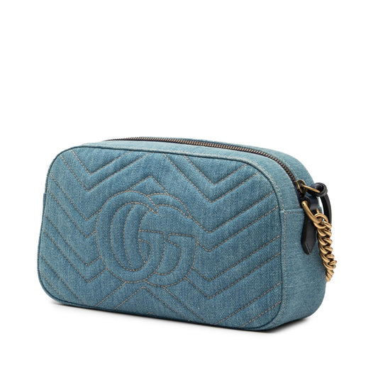 Gucci Small GG Marmont Matelasse Denim Pearly Crossbody