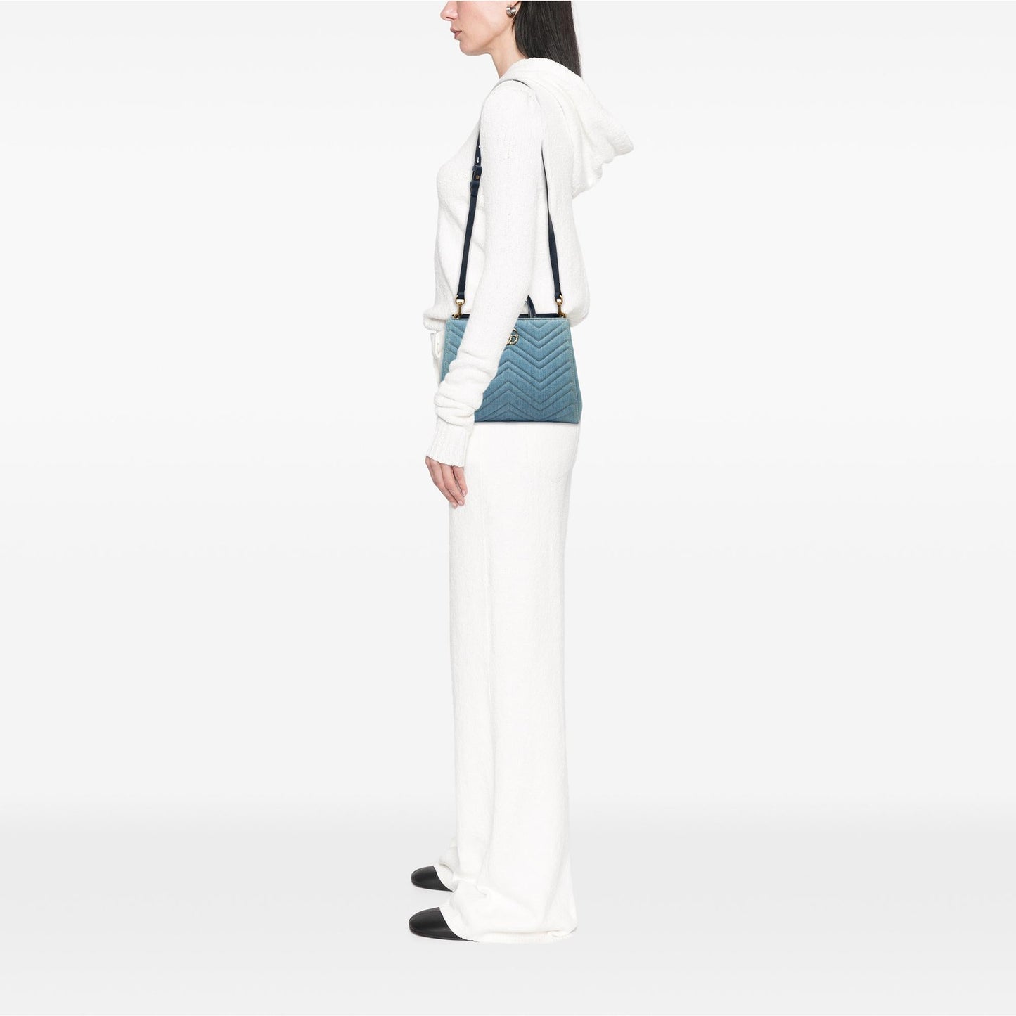Gucci Small GG Marmont Matelasse Denim Pearly Satchel