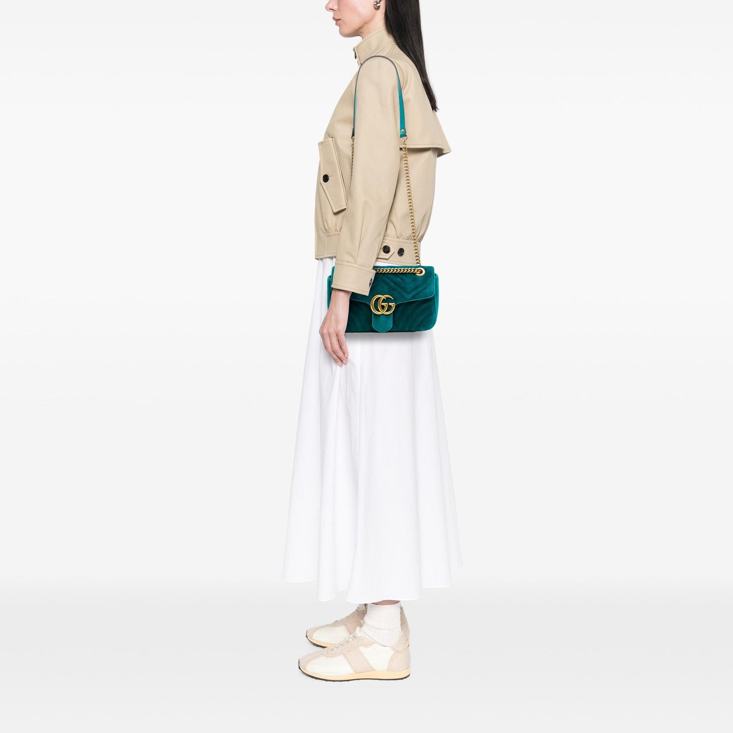 Gucci Small GG Marmont Matelasse Velvet Flap Crossbody