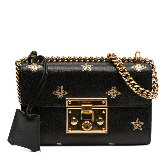 Gucci Small Leather Bee Star Padlock Crossbody