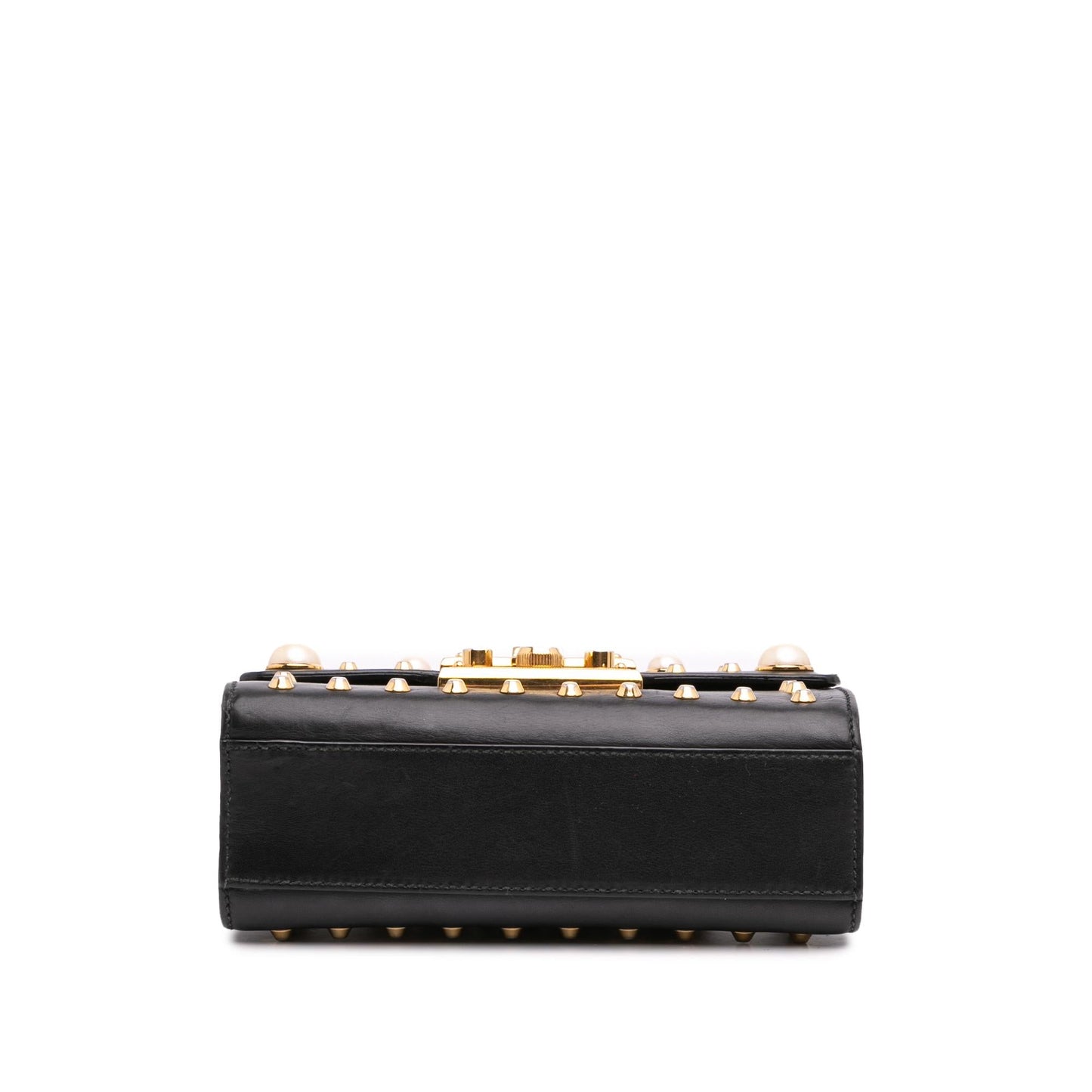 Gucci Small Pearl Studded Leather Padlock Crossbody