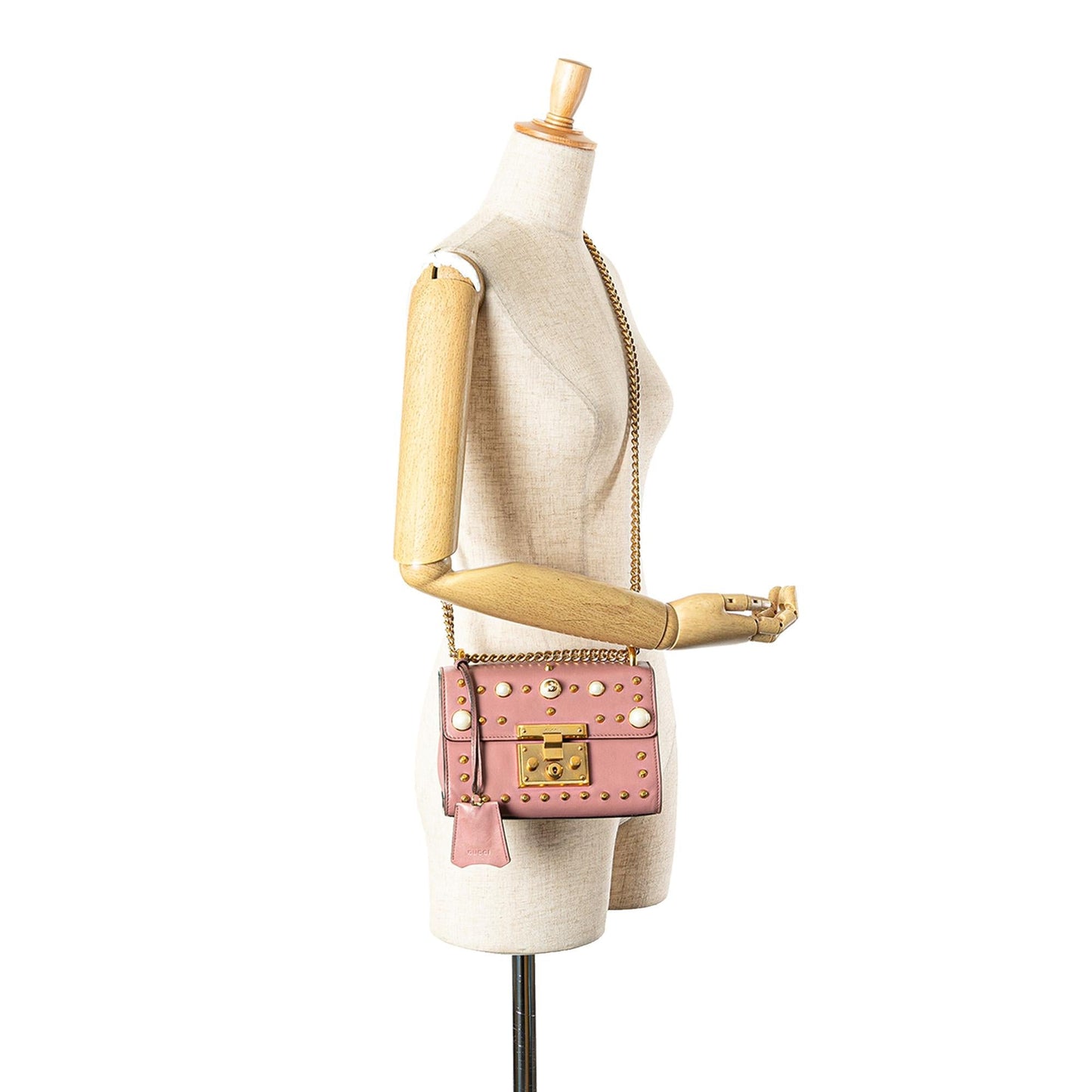 Gucci Small Pearl Studded Leather Padlock Crossbody