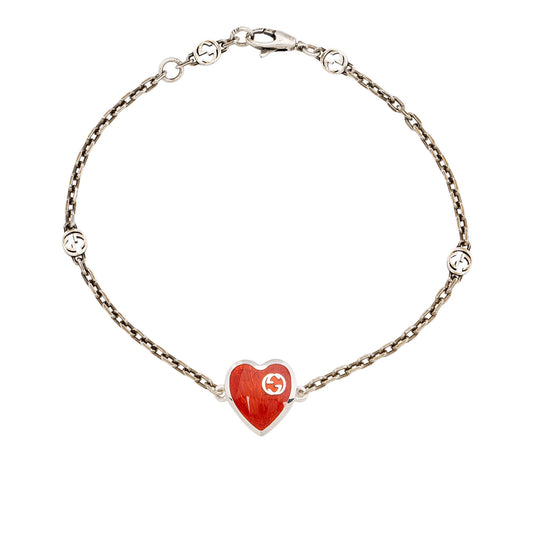 Gucci Sterling Silver Enamel Heart Bracelet
