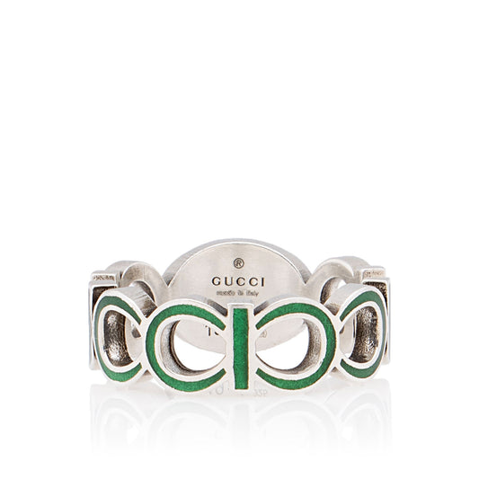 Gucci Sterling Silver Enamel Gucci Ring - Size 8 3/4