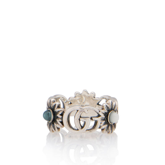 Gucci Sterling Silver Mother Of Pearl GG Marmont Ring - Size 6 - FINAL SALE (SHF-bM0yDd)