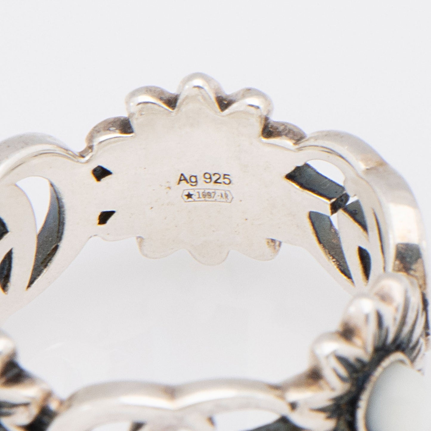 Gucci Sterling Silver Mother Of Pearl GG Marmont Ring - Size 6 - FINAL SALE (SHF-bM0yDd)