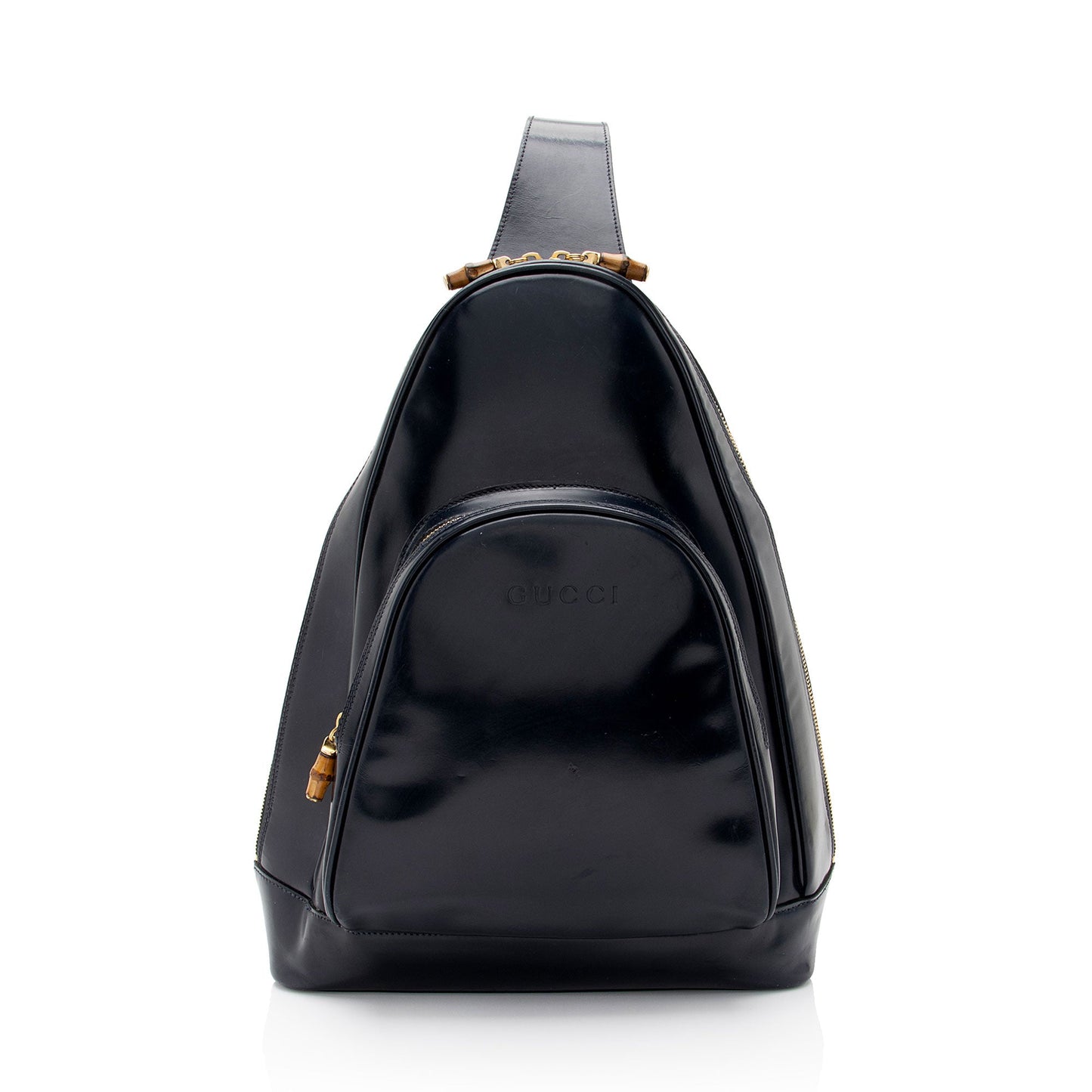Luxury Gucci Trending 2025 Vintage Patent Leather Bamboo Sling Backpack (SHF-dSK8BK)