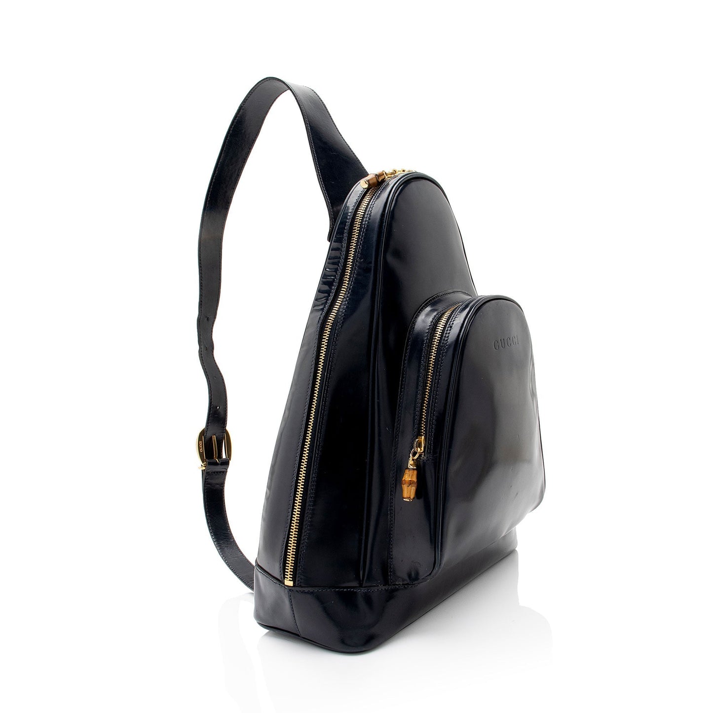 Luxury Gucci Trending 2025 Vintage Patent Leather Bamboo Sling Backpack (SHF-dSK8BK)