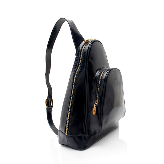 Luxury Gucci Trending 2025 Vintage Patent Leather Bamboo Sling Backpack (SHF-dSK8BK)