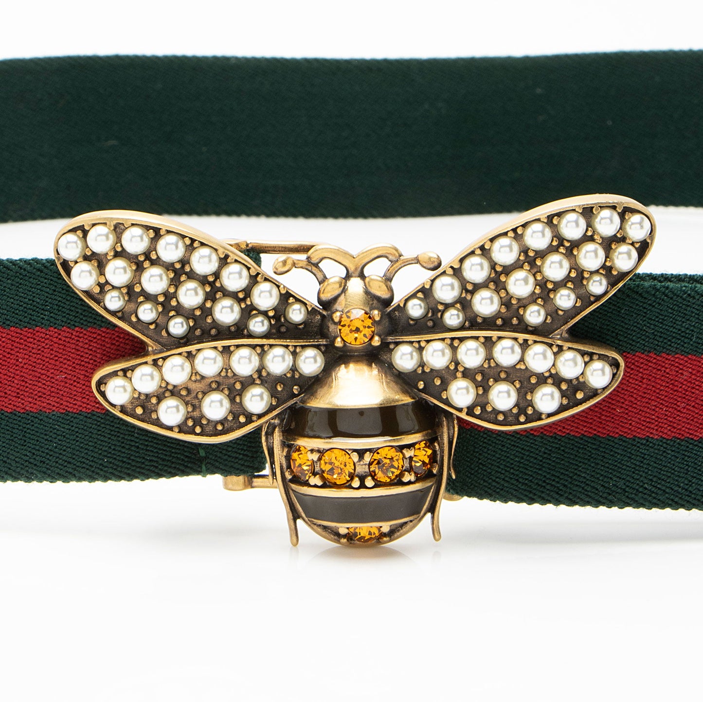 Gucci Web Queen Margaret Bee Belt - Size 40 / 100