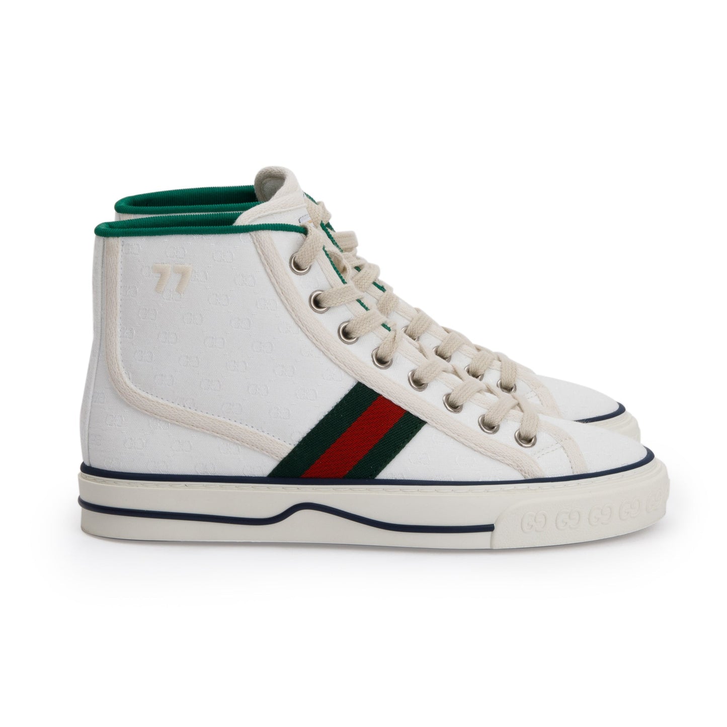 Gucci White GG Monogram Canvas Web 1977 High Top Tennis Sneakers, Size 35
