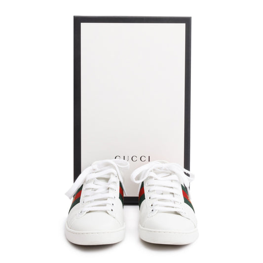Gucci White Leather Web Ace Sneakers, Size 34