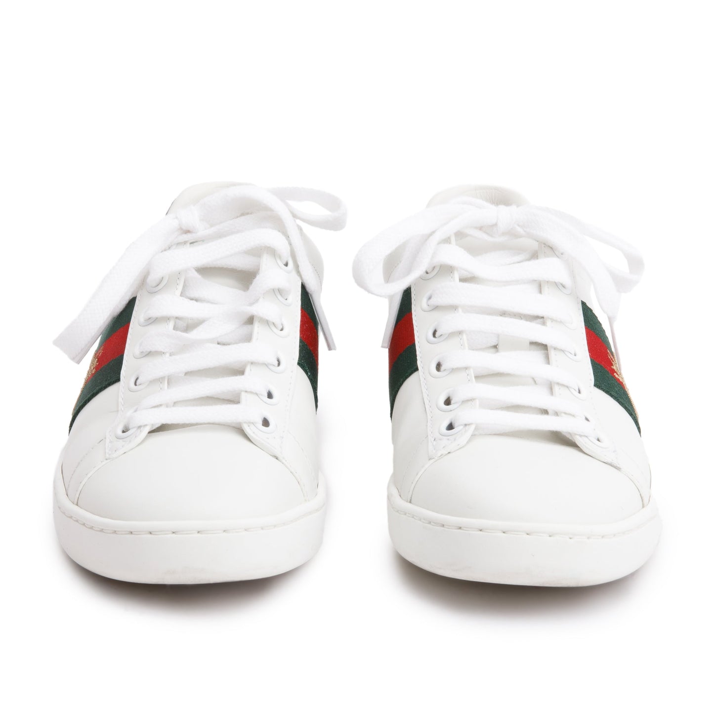 Gucci White Leather Web Ace Sneakers, Size 34