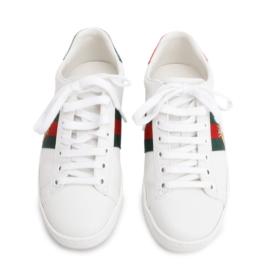 Gucci White Leather Web Ace Sneakers, Size 34