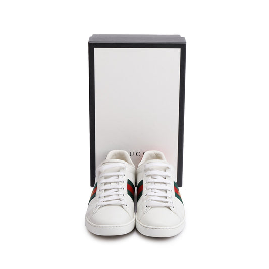 Gucci White Leather Web Ace Sneakers, Size 38.5