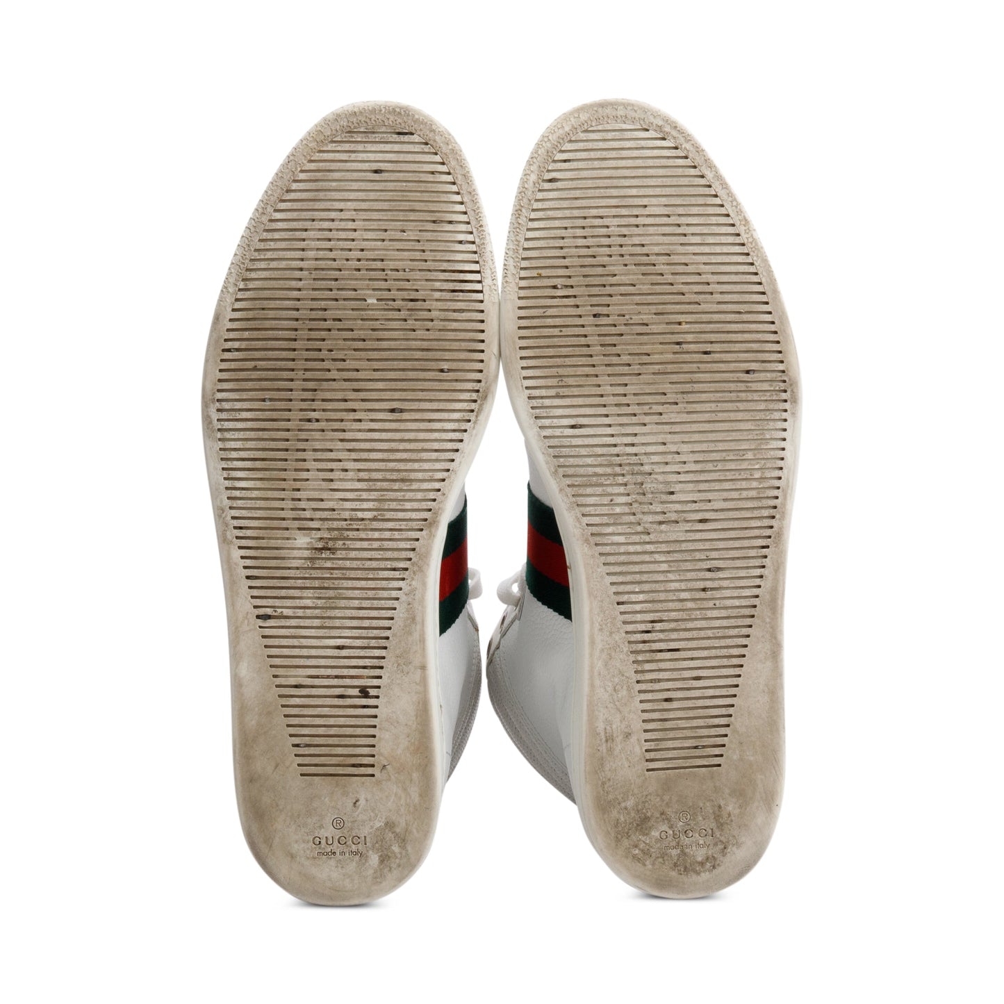 Gucci White Leather Web Interlocking G Coda Stripe High-Top Sneakers, Size 8.5