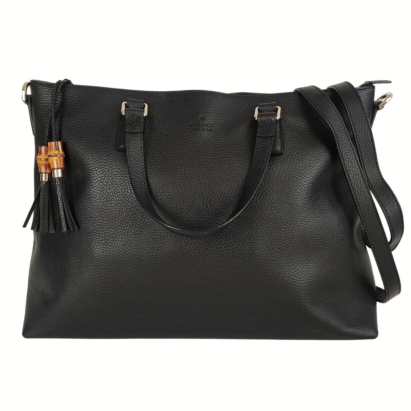 Luxury Gucci Bamboo Shopper maxi shoulder bag in black leather