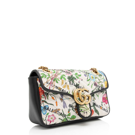 Gucci x Balenciaga Canvas Flora GG Marmont The Hacker Project Small Flap Shoulder Bag (SHF-nCZEe5)