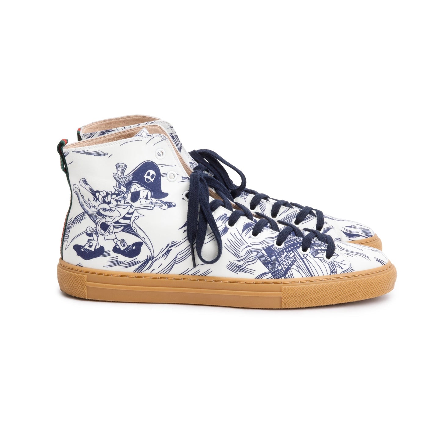 Gucci x Disney White/Blue Canvas Web Seas Storm High-Top Sneakers, Size 10