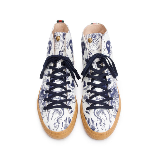 Gucci x Disney White/Blue Canvas Web Seas Storm High-Top Sneakers, Size 10