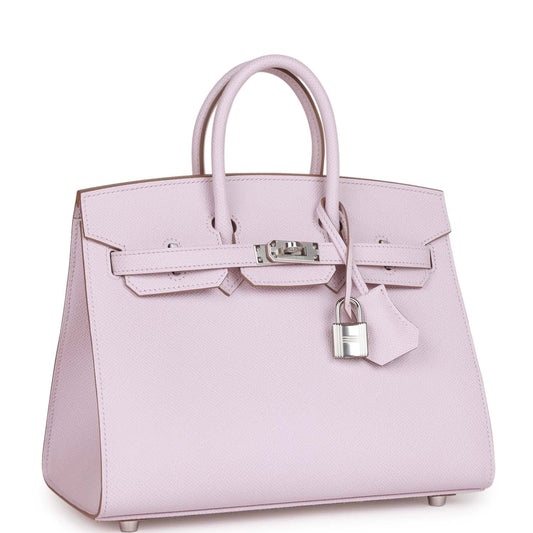 Luxury Hermes Birkin Sellier 25 Mauve Pale Epsom Palladium Hardware
