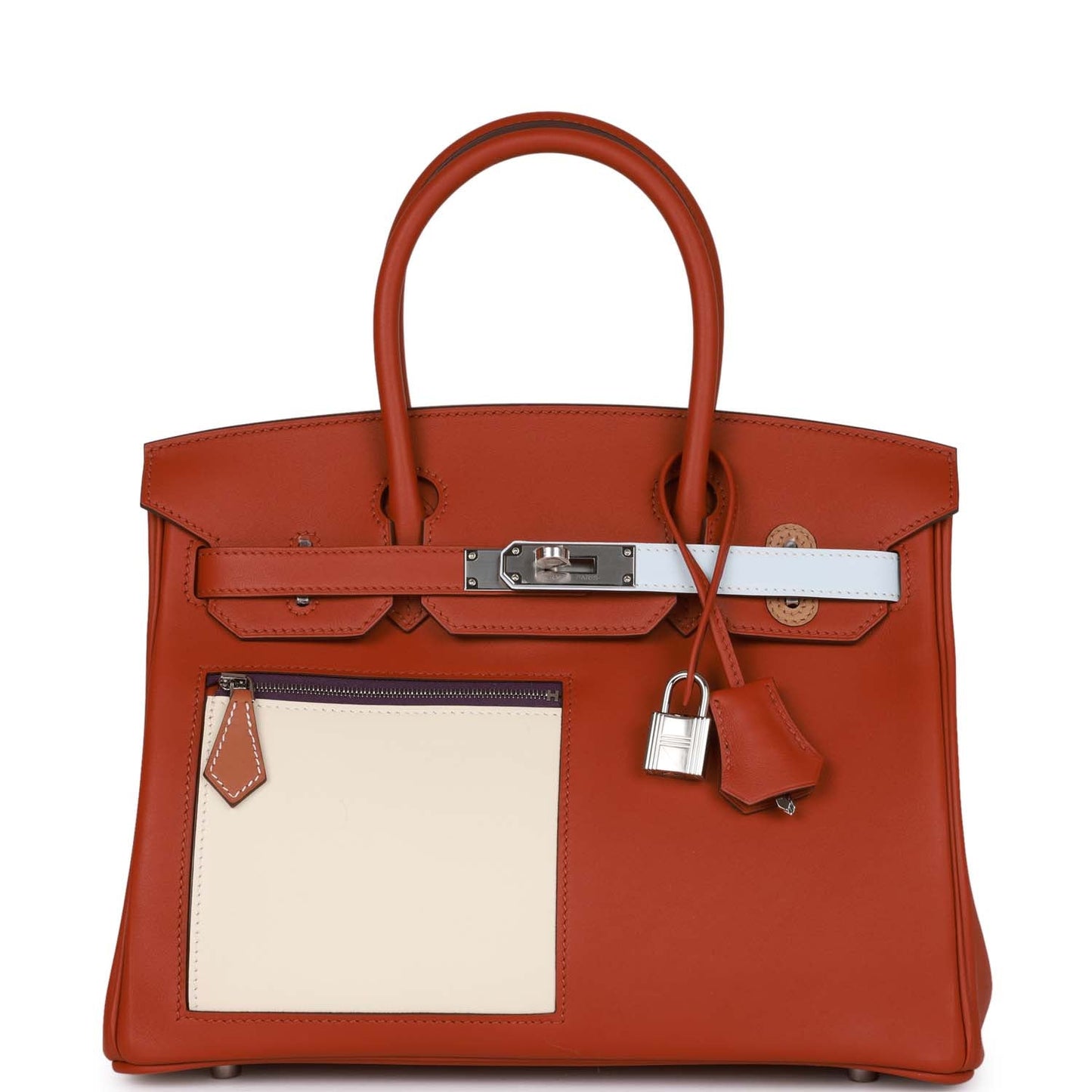 Luxury Hermes Colormatic Birkin 30 Cuivre, Nata and Bleu Brume Swift Palladium Hardware