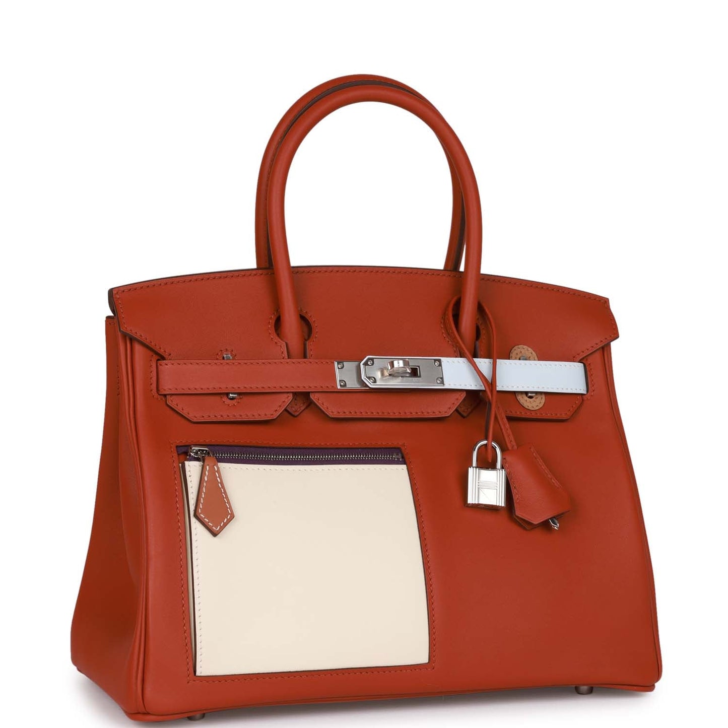 Luxury Hermes Colormatic Birkin 30 Cuivre, Nata and Bleu Brume Swift Palladium Hardware