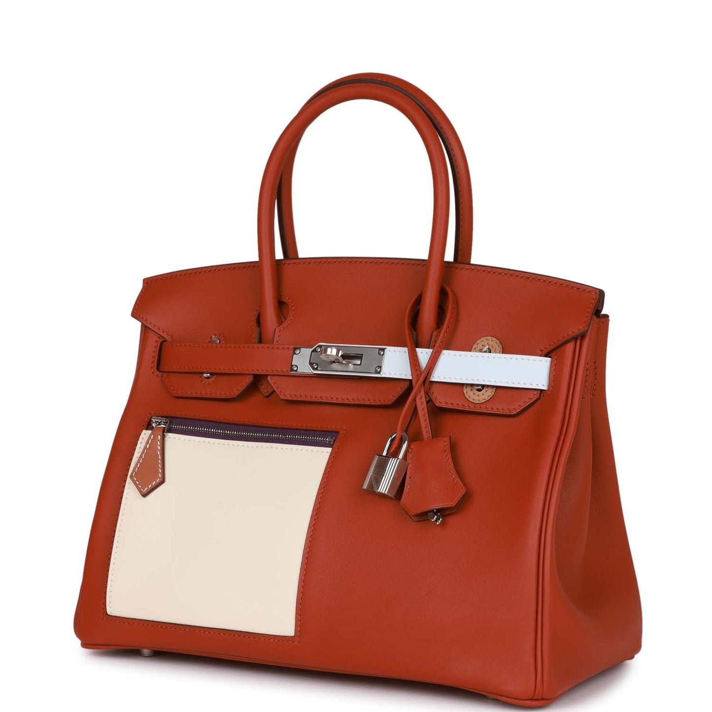 Luxury Hermes Colormatic Birkin 30 Cuivre, Nata and Bleu Brume Swift Palladium Hardware