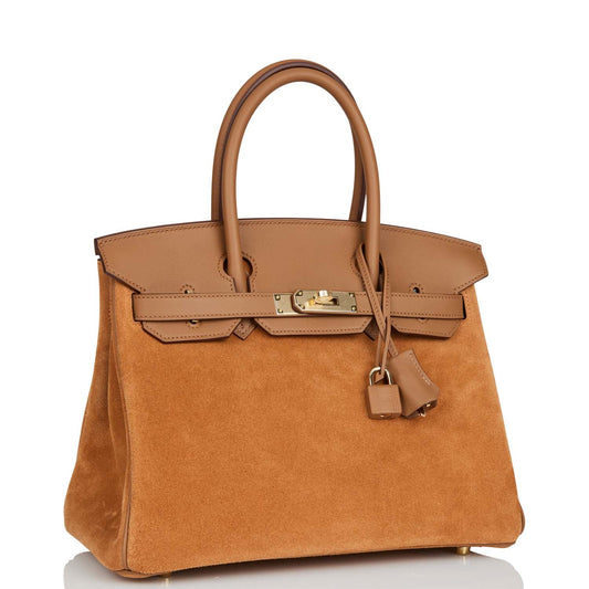 Luxury Hermes Birkin 30 Chamois and Alezan Grizzly and Swift Gold Hardware